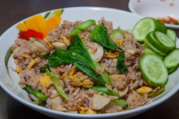 Fried rice with eggs and fish. — Stock Photo, Image