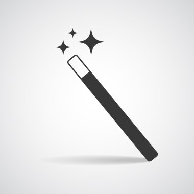 Yıldız ışıltı ile vektör sihirli değnek simgesi. Düz stil sihirli değnek 