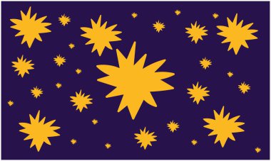 Mor arkaplanda büyük ve küçük boyutlarda sarı sanat eserleri