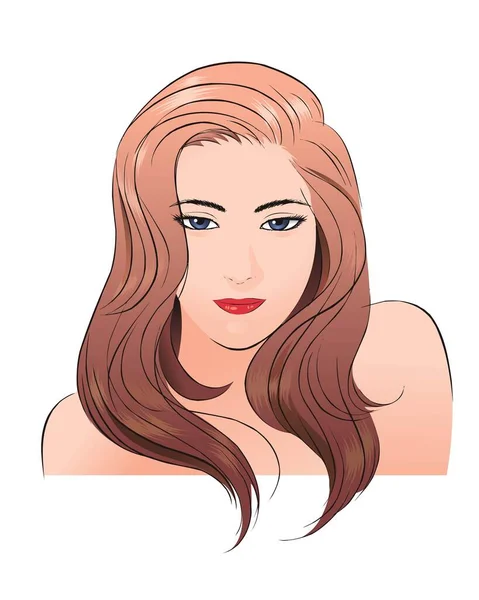 Chica Cara Largo Pelo Retrato Aislado Sobre Fondo Blanco Ilustración — Vector de stock