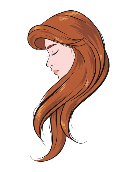 Menina Rosto Longo Cabelo Retrato Isolado Fundo Branco Ilustração Vetorial Gráficos De Vetores