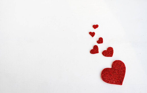 Valentine background with red glitter handmade heart. Valentines Day, love, romantic concept