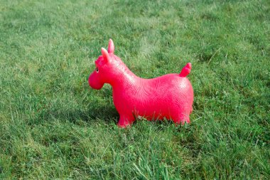 Kırmızı eşek çocuklar dışarıda lastik oyuncak.