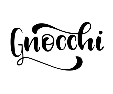 Siyah gnocchi el yazısı beyaz arkaplanda izole edilmiş