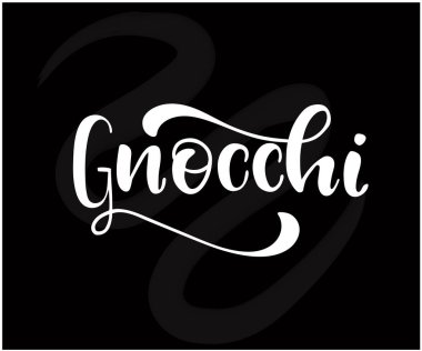 Siyah arkaplanda beyaz gnocchi el yazısı