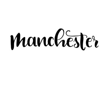 Manchester el yazısı beyaz arka planda izole edilmiş.