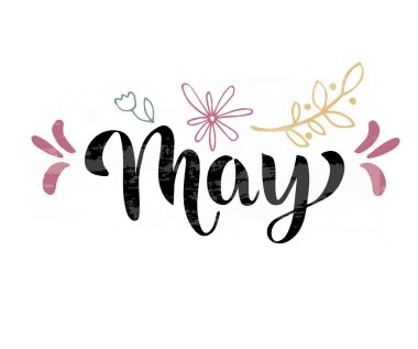 Renkli çiçek elementleri içeren siyah harfler.