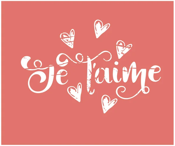 Beyaz je t 'aime el yazısı ve turuncu arka planda kalpler