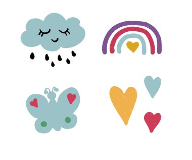 Beyaz arkaplanda sevimli bulutların toplanması