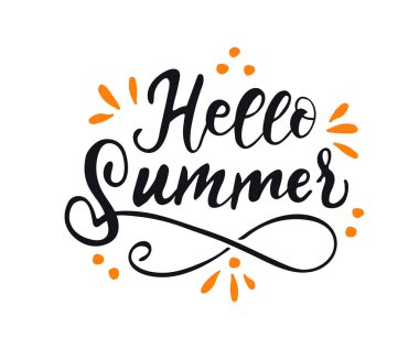 Merhaba yaz harfleri beyaz arka planda, vektör illüstrasyonu