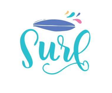 Beyaz arkaplanda sörf harfleri, vektör illüstrasyonu