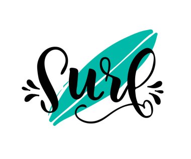 Beyaz arkaplanda sörf harfleri, vektör illüstrasyonu