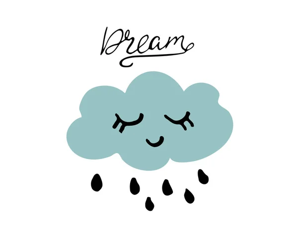 Rainy Cloud Dream Lettering Vector Illustration — Stock Vector