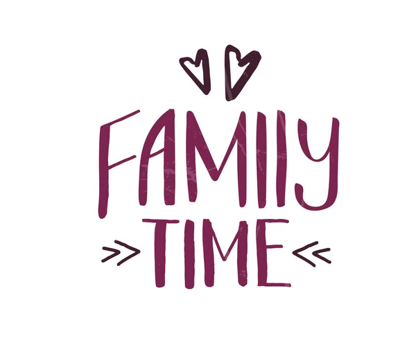 Family Time Lettering Hearts White Background Vector Illustration — Stock Vector