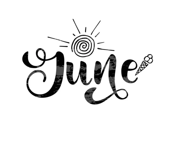 June Lettering Fundo Branco Ilustração Vetorial — Vetor de Stock