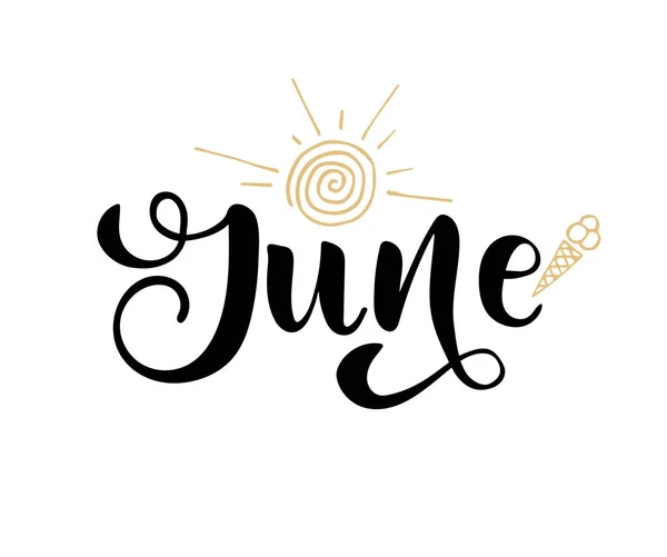 June Lettering Fundo Branco Ilustração Vetorial — Vetor de Stock