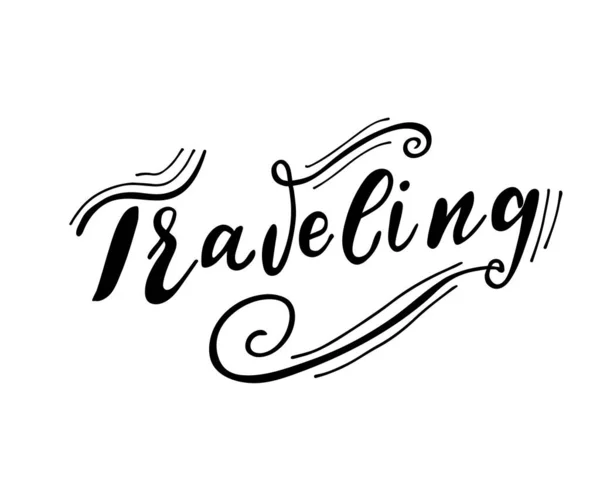 Traveling Lettering White Background Vector Illustration — Stock Vector