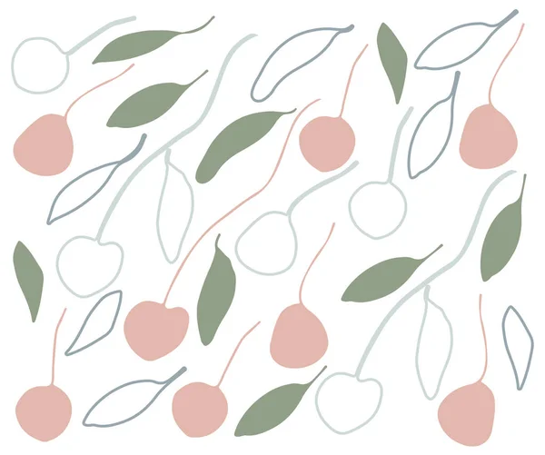 kiraz ve yapraklar pürüzsüz desen vektör çizimi
