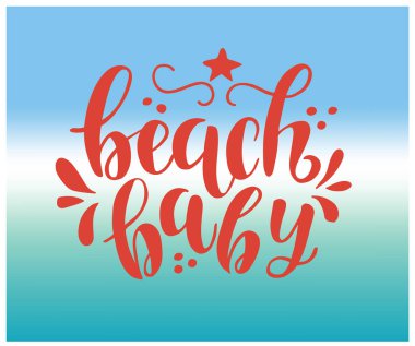 Plaj bebeği metni, vektör illüstrasyonu  