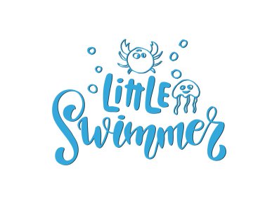 Beyaz arkaplanda küçük yüzücü metni, vektör illüstrasyonu 