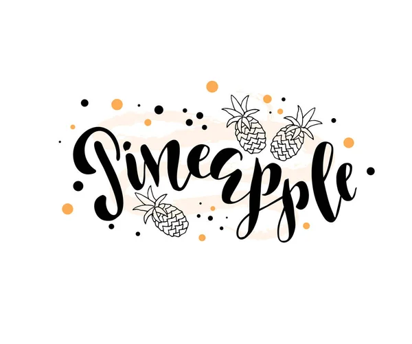 Beyaz arkaplanda ananas metni, vektör illüstrasyonu 