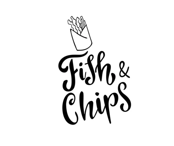 balık ve cips metni, vektör illüstrasyonu  