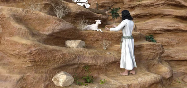 Jesus Parable Runaway Sheep Illustration Rendering — Stock Photo, Image