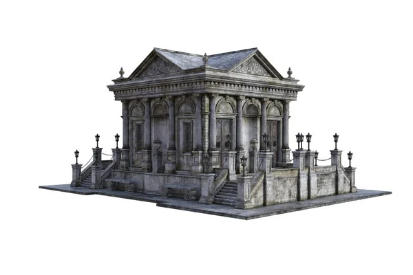古老的巴洛克建筑 白色背景上有楼梯和灯笼的陵墓 从多个角度进行拼贴和进一步编辑 — 图库照片