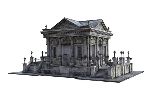 古老的巴洛克建筑 白色背景上有楼梯和灯笼的陵墓 从多个角度进行拼贴和进一步编辑 — 图库照片