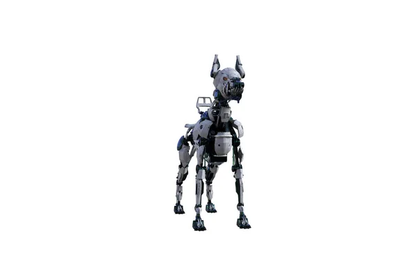 Kolaj yapmak için çeşitli pozları olan bir Cyborg köpeği. Siyah ve beyaz dokulara sahip Cyborg köpek 15 derecelik adımlarla yaratıldı. 3B görüntüleme, 3B resimleme