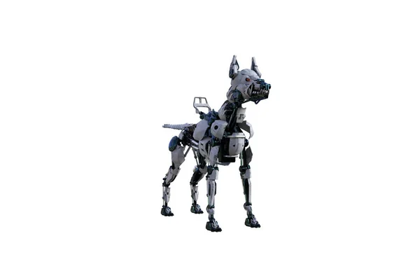 Kolaj yapmak için çeşitli pozları olan bir Cyborg köpeği. Siyah ve beyaz dokulara sahip Cyborg köpek 15 derecelik adımlarla yaratıldı. 3B görüntüleme, 3B resimleme