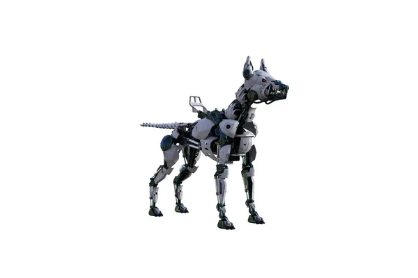 Kolaj yapmak için çeşitli pozları olan bir Cyborg köpeği. Siyah ve beyaz dokulara sahip Cyborg köpek 15 derecelik adımlarla yaratıldı. 3B görüntüleme, 3B resimleme