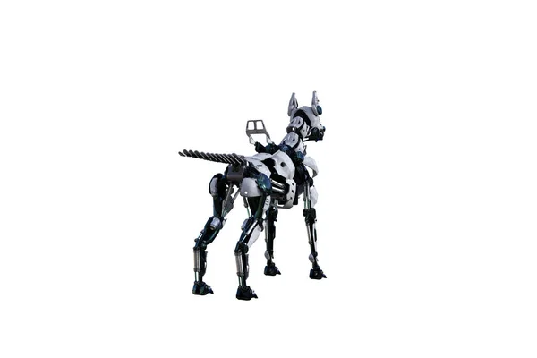 Kolaj yapmak için çeşitli pozları olan bir Cyborg köpeği. Siyah ve beyaz dokulara sahip Cyborg köpek 15 derecelik adımlarla yaratıldı. 3B görüntüleme, 3B resimleme