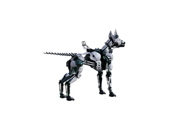 Kolaj yapmak için çeşitli pozları olan bir Cyborg köpeği. Siyah ve beyaz dokulara sahip Cyborg köpek 15 derecelik adımlarla yaratıldı. 3B görüntüleme, 3B resimleme