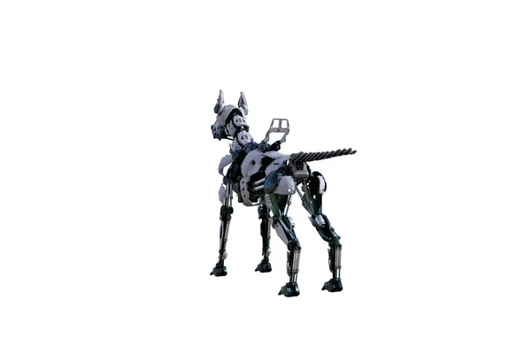 Kolaj yapmak için çeşitli pozları olan bir Cyborg köpeği. Siyah ve beyaz dokulara sahip Cyborg köpek 15 derecelik adımlarla yaratıldı. 3B görüntüleme, 3B resimleme