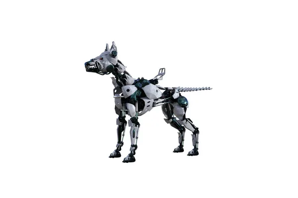 有各种姿势的机器人狗可以使用拼贴 具有黑白纹理的半机械人犬 以15度的步长创造出来 3D渲染 3D插图 — 图库照片