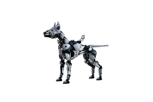 Kolaj yapmak için çeşitli pozları olan bir Cyborg köpeği. Siyah ve beyaz dokulara sahip Cyborg köpek 15 derecelik adımlarla yaratıldı. 3B görüntüleme, 3B resimleme