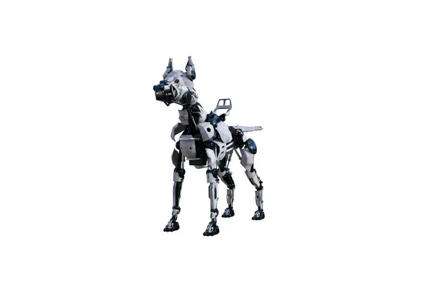有各种姿势的机器人狗可以使用拼贴 具有黑白纹理的半机械人犬 以15度的步长创造出来 3D渲染 3D插图 — 图库照片