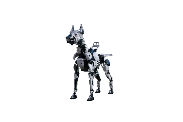 Kolaj yapmak için çeşitli pozları olan bir Cyborg köpeği. Siyah ve beyaz dokulara sahip Cyborg köpek 15 derecelik adımlarla yaratıldı. 3B görüntüleme, 3B resimleme
