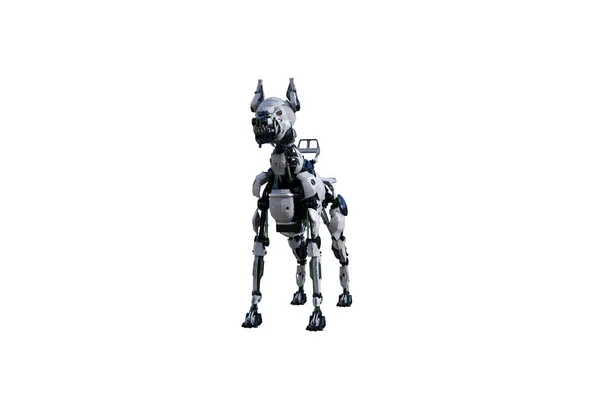 Kolaj yapmak için çeşitli pozları olan bir Cyborg köpeği. Siyah ve beyaz dokulara sahip Cyborg köpek 15 derecelik adımlarla yaratıldı. 3B görüntüleme, 3B resimleme