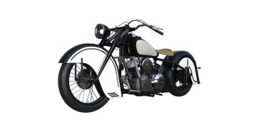 İki silindirli eski bir motosiklet. Beyaz arkaplanda izole edilmiş ve farklı açılarda görüntülenmiş nesne. 3d görüntüleme, 3d illüstrasyon.