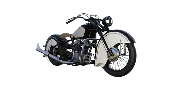 老式运动摩托车 配有两个汽缸发动机 在白色背景上隔离并以不同角度呈现的对象 3D渲染 3D说明 — 图库照片