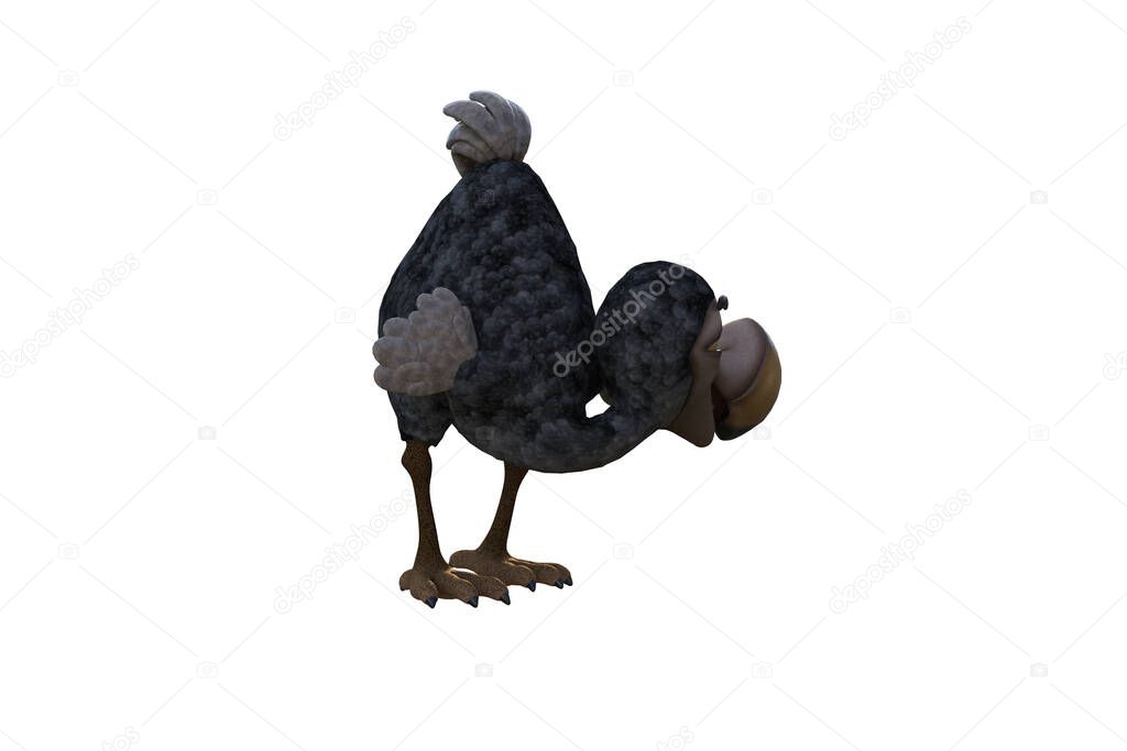 Funny cartoon character vulture baby isolated on a white background. 3d figure, clip art as a template for collage. 3d rendering, 3d illustration.