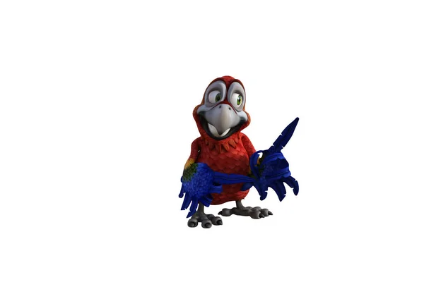 Personagem Engraçado Dos Desenhos Animados Papagaio Isolado Fundo Branco Figura — Fotografia de Stock