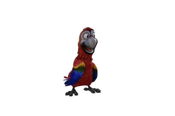 Funny Parrot Cartoon Character Isolated White Background Figure Clip Art —  Fotos de Stock