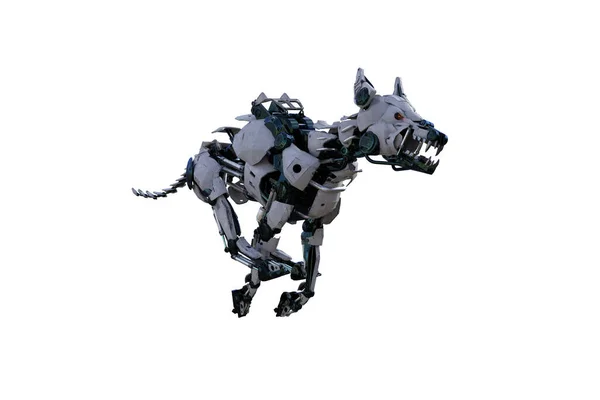 Kolaj yapmak için farklı pozları olan bir Cyborg köpeği. 3d görüntüleme, 3d illüstrasyon.