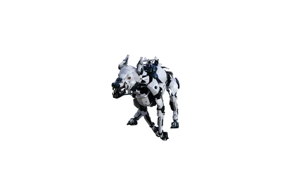 Kolaj yapmak için farklı pozları olan bir Cyborg köpeği. 3d görüntüleme, 3d illüstrasyon.