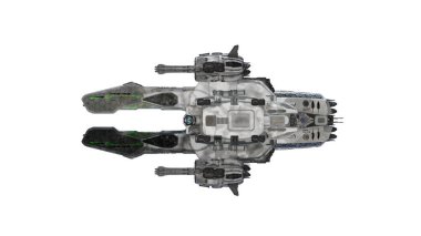 Savaş gemisi beyaz arka planda izole edildi. Kolaj için şablon. 3B görüntüleme, 3B resimleme.