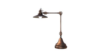 Masa lambasının üç boyutlu modeli farklı açılarda ve kolaj malzemesi olarak hazırlanmış pozlar. 3d görüntüleme, 3d illüstrasyon.