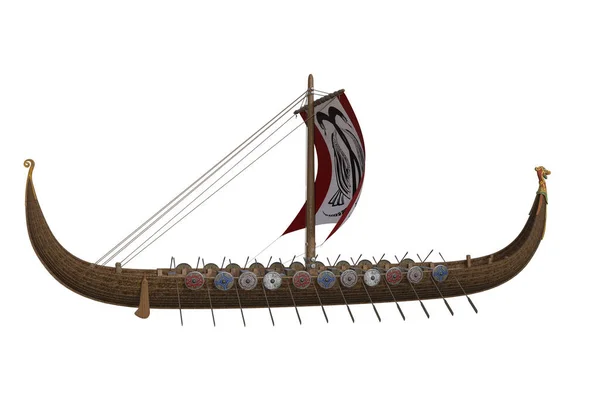 Viking War Longboat Sails Packs Isolated White Background Rendering Illustration — Stock Photo, Image